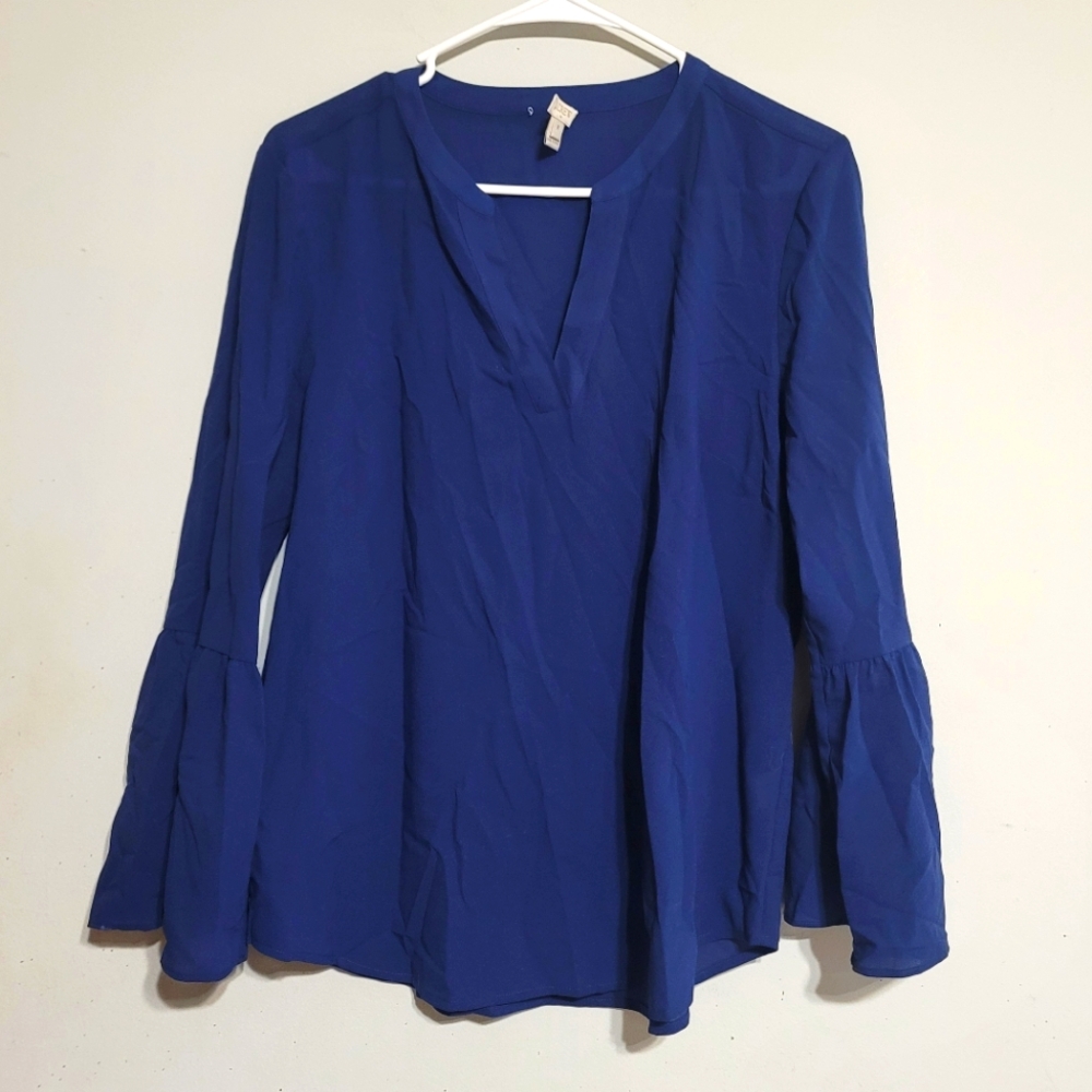 J. Crew Womens Medium Navy Blue Top Blouse Shirt M Tunic Bell Sleeve‎ Boho